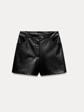 Zara Black Faux Leather High Waist Shorts
